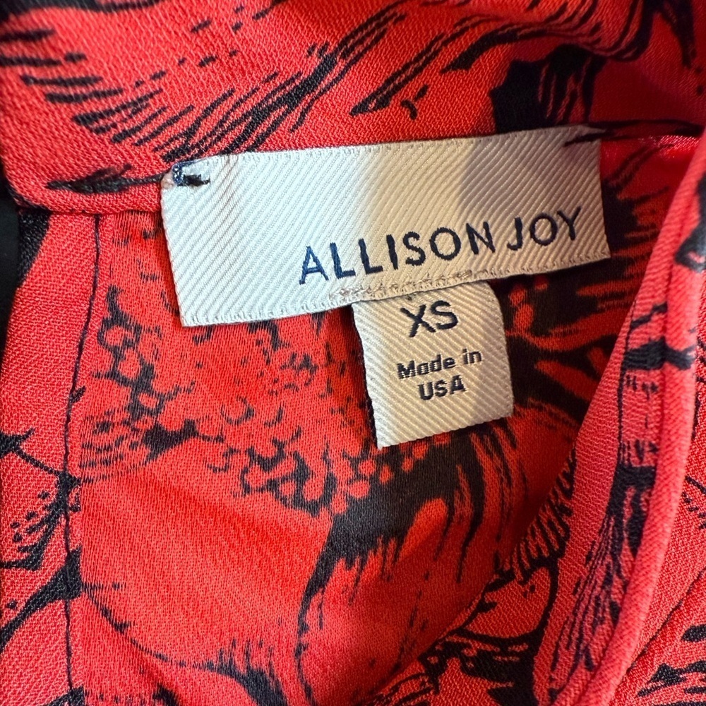Allison Joy XS Vibrant Red and Black Long Sleeve Mock Neck Floral Blouse - Picture 6 of 8